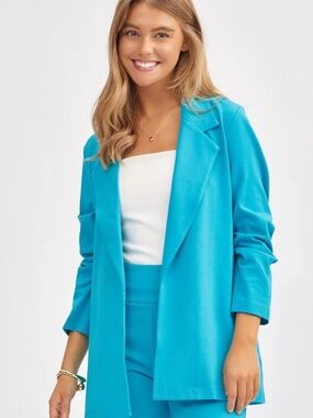 New Dear Scarlett Magic Blazer Ruched 3/4 Sleeves Open Front Collar Plus size